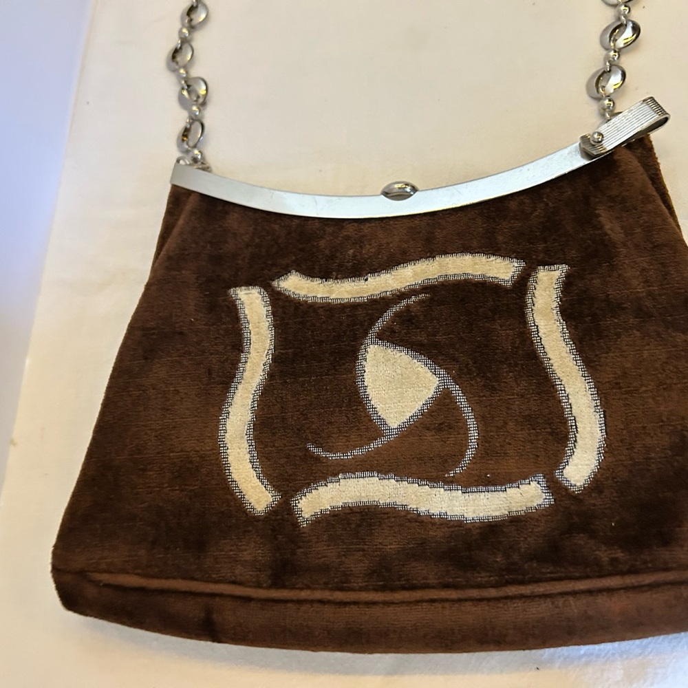 Vintage Zenith Brown Suede Designer Chain Shoulder Bag with Mirror - Picture 3 of 9